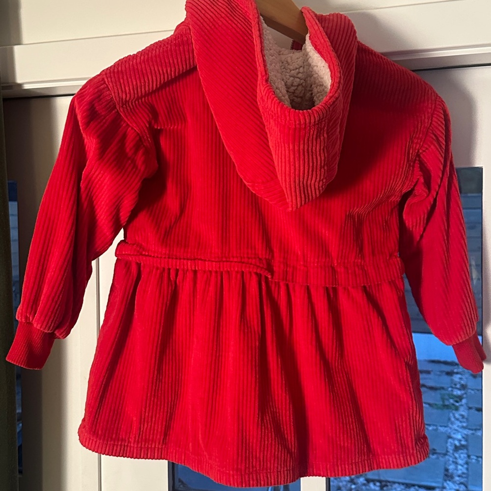 Stem Hooded Corduroy Fleece Lined Parka Jacket  - Vibrant Red - Girls Size 5 - Picture 4 of 13